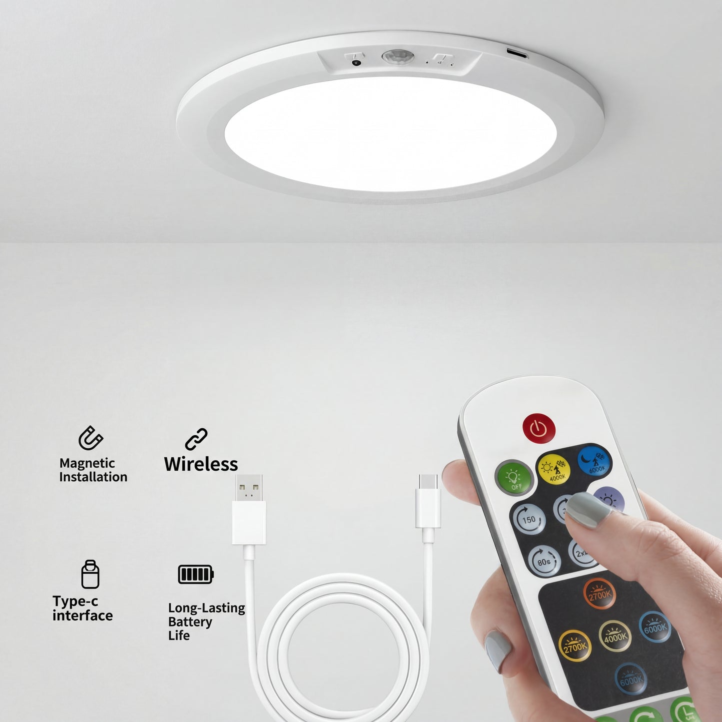 Ultra-Thin LED Ceiling Light with Remote, 5 Colors