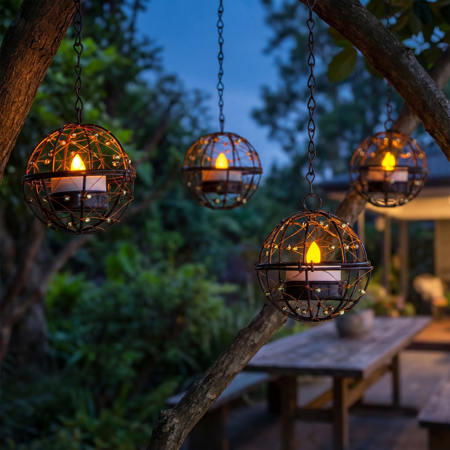 Outdoor Solar Hanging Lanterns - Pack of 4